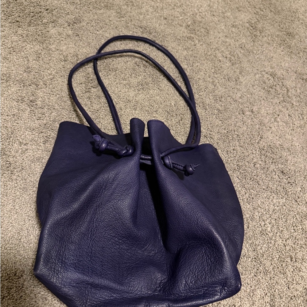 Free people Elegant Navy Blue Leather Tote Bag